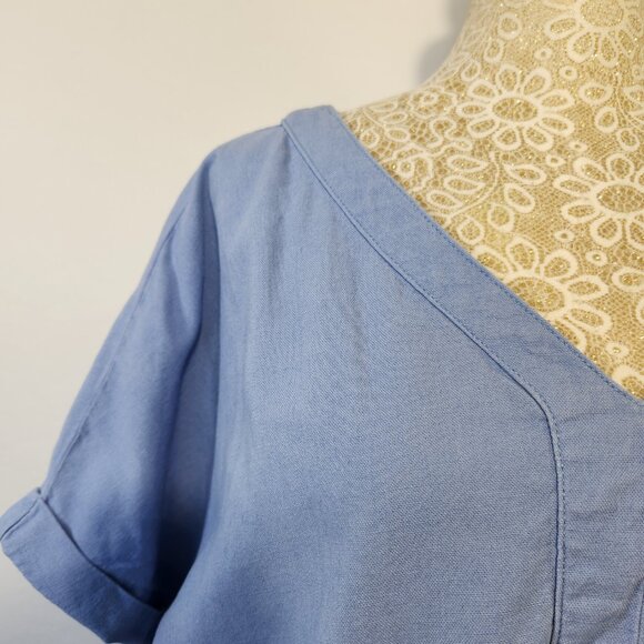 Briggs Ladies Size X-Large Blue Linen Blend V-Neck Pockets Pleated Dress Casual - Picture 5 of 16